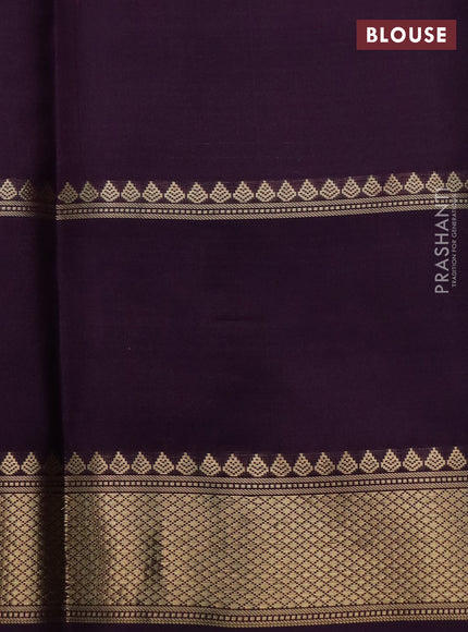 Pure kanchipuram silk saree deep purple with allover zari woven checked pattern and rettapet zari woven butta border