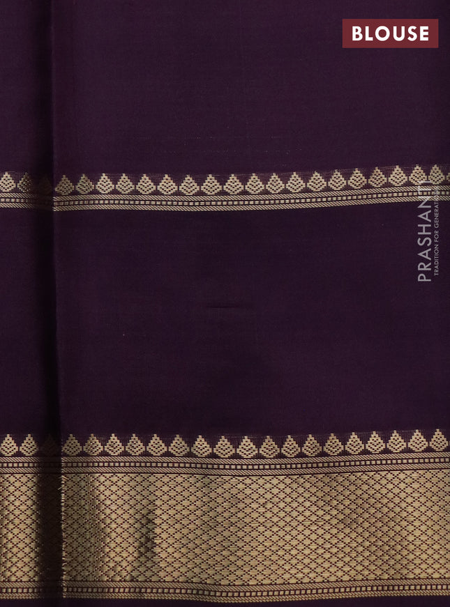Pure kanchipuram silk saree deep purple with allover zari woven checked pattern and rettapet zari woven butta border