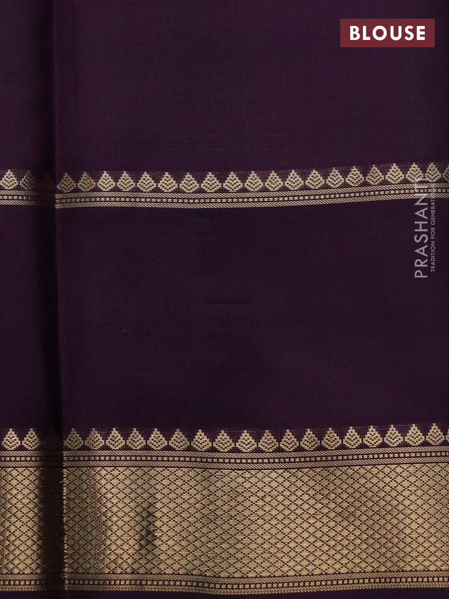 Pure kanchipuram silk saree deep purple with allover zari woven checked pattern and rettapet zari woven butta border