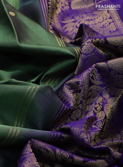 Pure kanchipuram silk saree green and blue with zari woven buttas and rettapet zari woven border