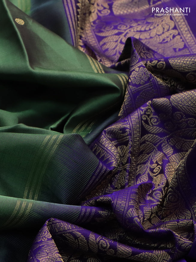 Pure kanchipuram silk saree green and blue with zari woven buttas and rettapet zari woven border