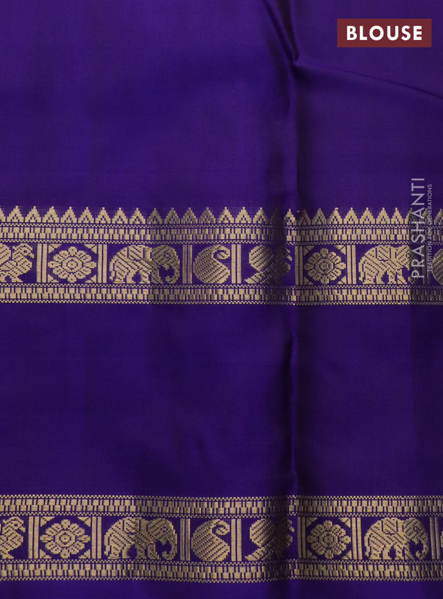 Pure kanchipuram silk saree green and blue with zari woven buttas and rettapet zari woven border