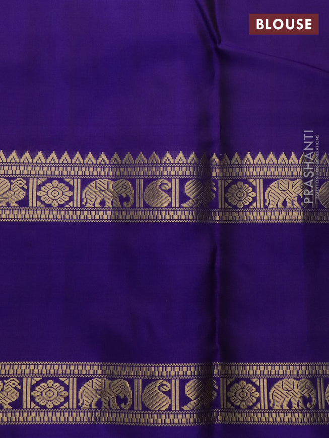 Pure kanchipuram silk saree green and blue with zari woven buttas and rettapet zari woven border