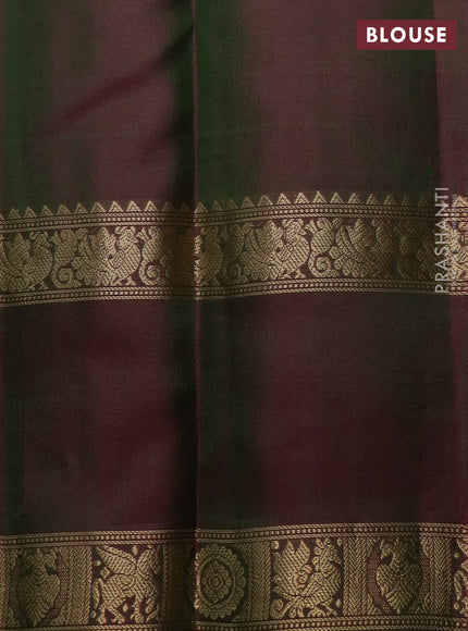 Pure kanchipuram silk saree dual shade of pinkish green with allover zari woven checked pattern and rettapet zari woven border