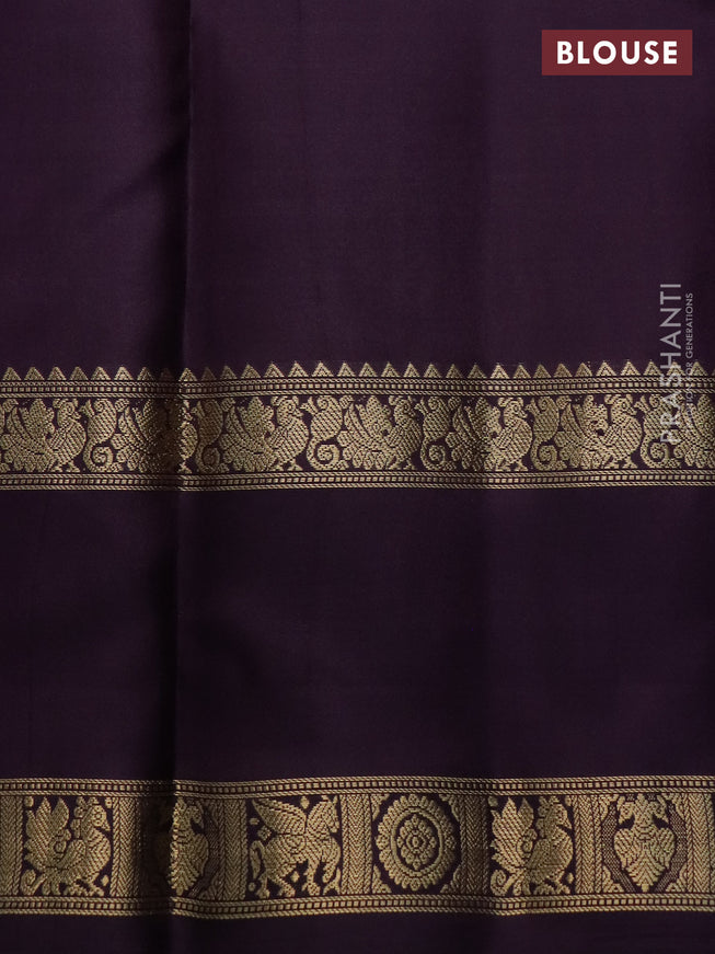 Pure kanchipuram silk saree wine shade with allover zari woven checked pattern and rettapet zari woven border