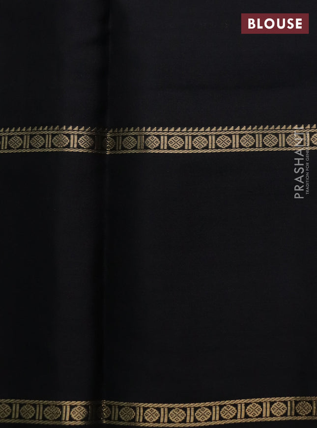 Pure kanchipuram silk saree black with allover zari woven veldhari weaves and long rettapet zari woven border