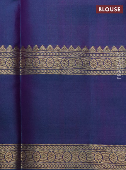Pure kanchipuram silk saree purple and dual shade of blue with zari woven buttas and long rettapet zari woven border