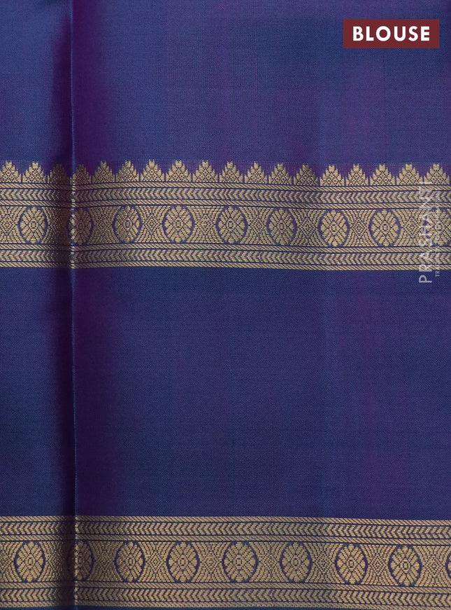 Pure kanchipuram silk saree purple and dual shade of blue with zari woven buttas and long rettapet zari woven border