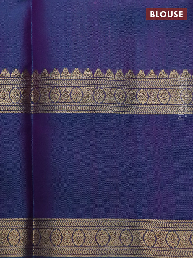 Pure kanchipuram silk saree purple and dual shade of blue with zari woven buttas and long rettapet zari woven border