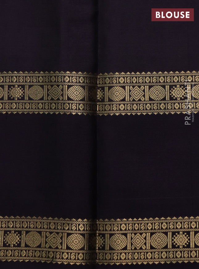 Pure kanchipuram silk saree deep jamun with allover zari checks & buttas and long rettapet zari woven border