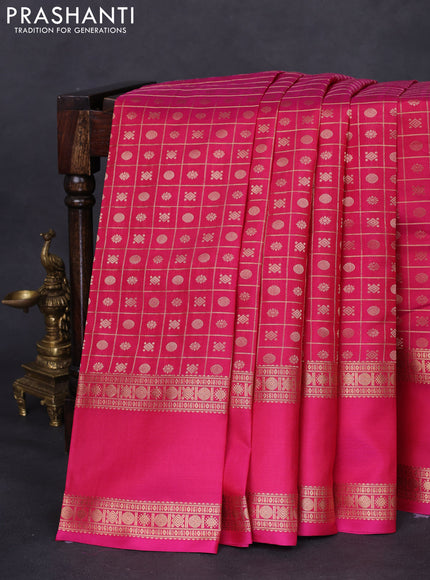 Pure kanchipuram silk saree pink with allover zari checks & buttas and long rettapet zari woven border