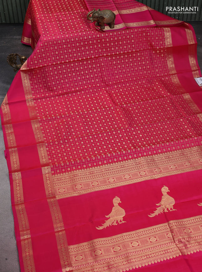 Pure kanchipuram silk saree pink with allover zari checks & buttas and long rettapet zari woven border