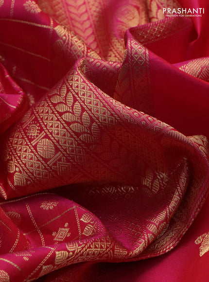 Pure kanchipuram silk saree pink with allover zari checks & buttas and long rettapet zari woven border