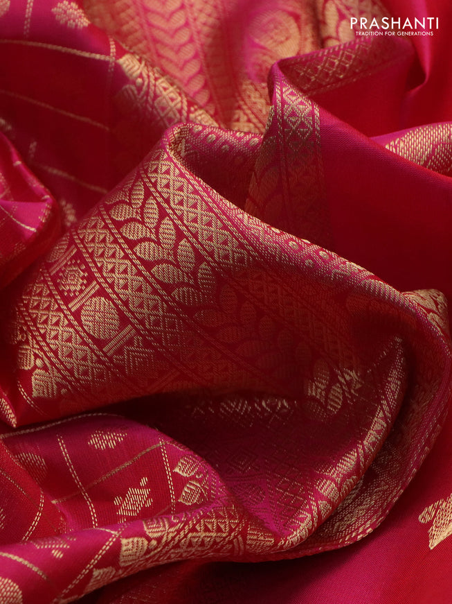 Pure kanchipuram silk saree pink with allover zari checks & buttas and long rettapet zari woven border