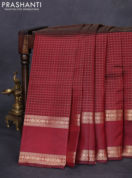 Pure kanchipuram silk saree maroon with allover zari woven checked pattern and rettapet zari woven border