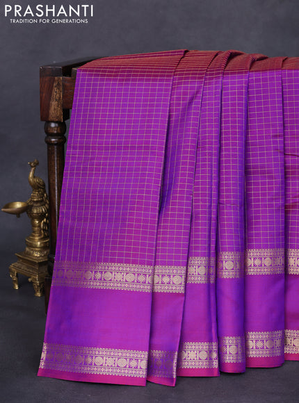 Pure kanchipuram silk saree purple with allover zari woven checked pattern and rettapet zari woven border