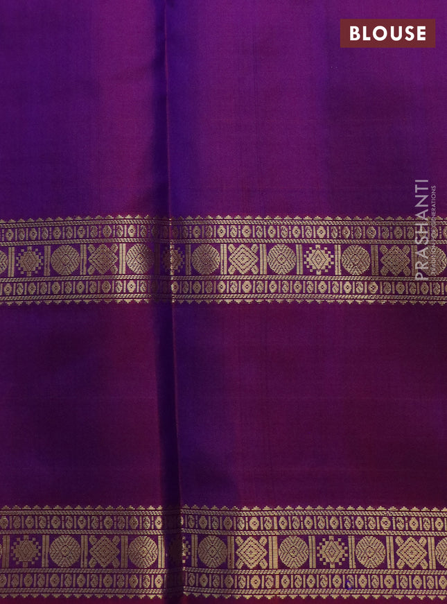 Pure kanchipuram silk saree purple with allover zari woven checked pattern and rettapet zari woven border