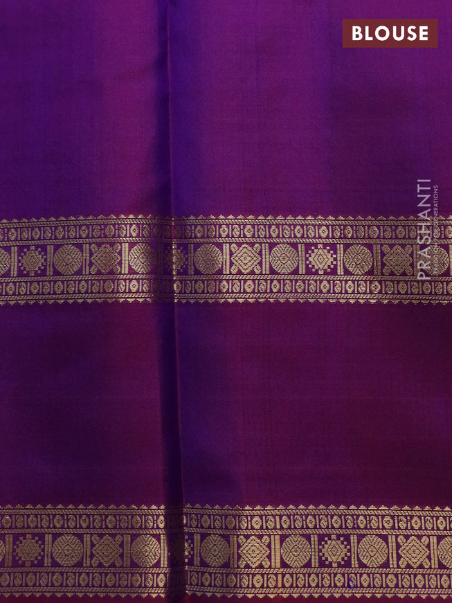 Pure kanchipuram silk saree purple with allover zari woven checked pattern and rettapet zari woven border