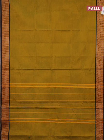 10 Yards chettinad cotton saree mustard yellow and dual shade of green with plain body and thread woven border
