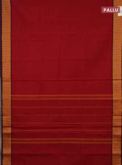 10 Yards chettinad cotton saree maroon and wine shade with plain body and thread woven border