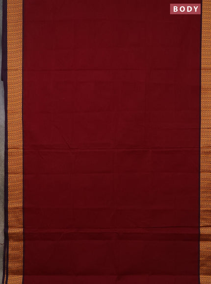 10 Yards chettinad cotton saree deep maroon and wine shade with plain body and thread woven border