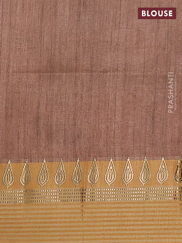 Semi tussar saree green and dark mustard with allover kalamkari prints and zari woven border