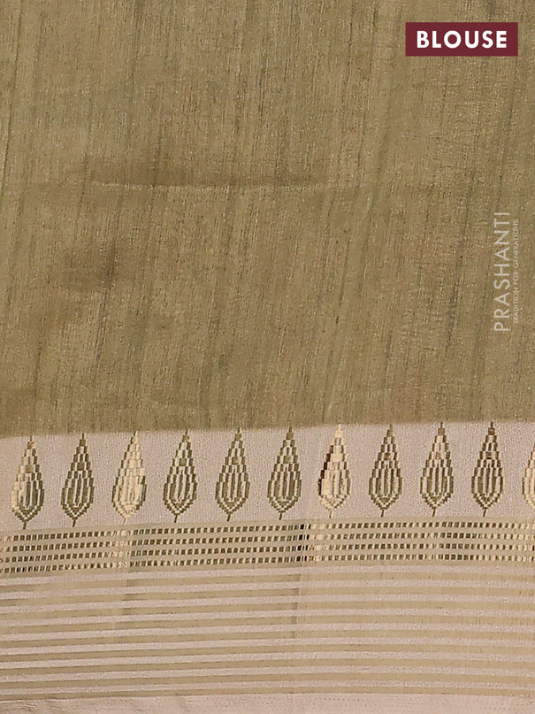 Semi tussar saree pastel blue and beige with allover kalamkari prints and zari woven border