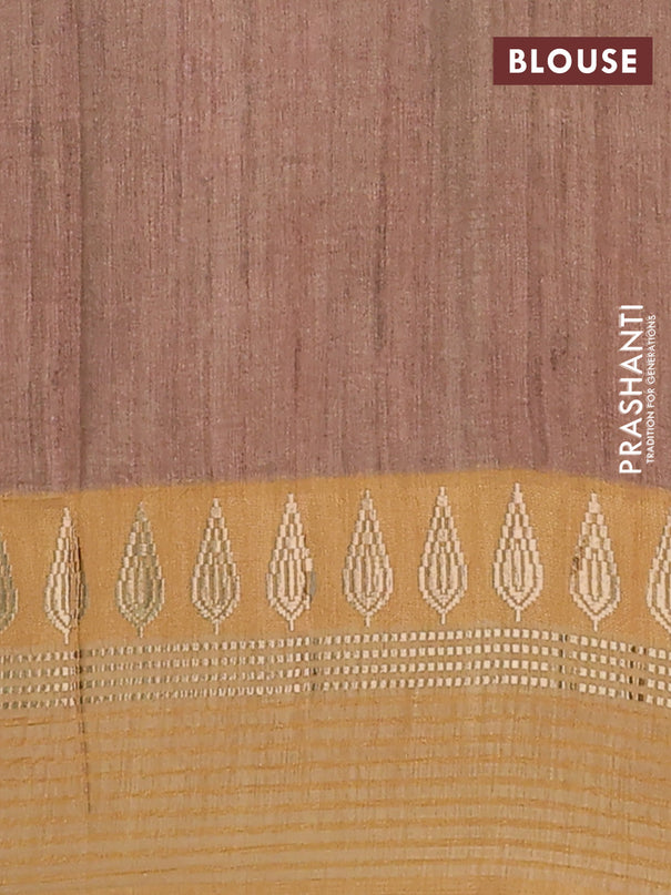 Semi tussar saree deep wine and sandal with allover kalamkari prints and zari woven border