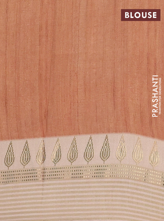 Semi tussar saree mustard yellow and beige with allover kalamkari prints and zari woven border