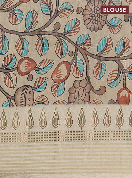 Semi tussar saree blue shade and cream with ikat butta prints and zari woven border