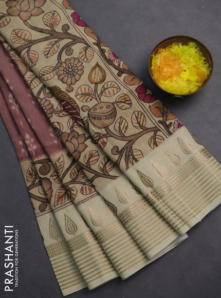 Semi tussar saree pastel maroon and cream with ikat butta prints and zari woven border