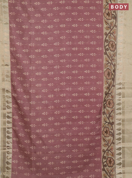 Semi tussar saree pastel maroon and cream with ikat butta prints and zari woven border