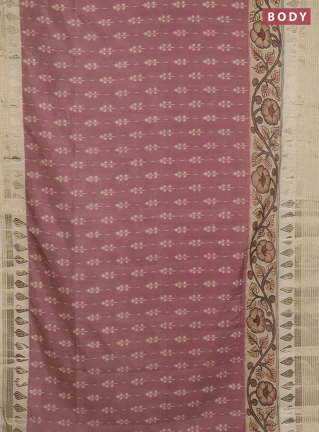 Semi tussar saree pastel maroon and cream with ikat butta prints and zari woven border