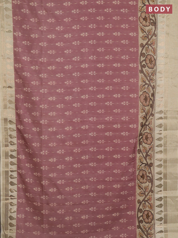 Semi tussar saree pastel maroon and cream with ikat butta prints and zari woven border