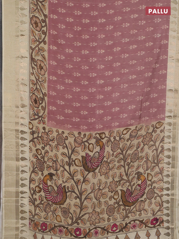 Semi tussar saree pastel maroon and cream with ikat butta prints and zari woven border