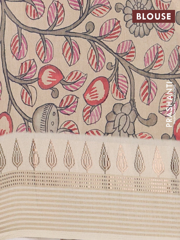 Semi tussar saree beige and cream with ikat butta prints and zari woven border