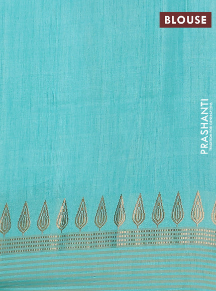 Semi tussar saree teal green shade and cream with allover kalamkari prints and zari woven border