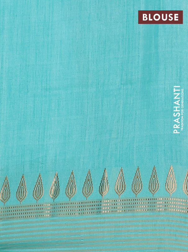Semi tussar saree teal green shade and cream with allover kalamkari prints and zari woven border