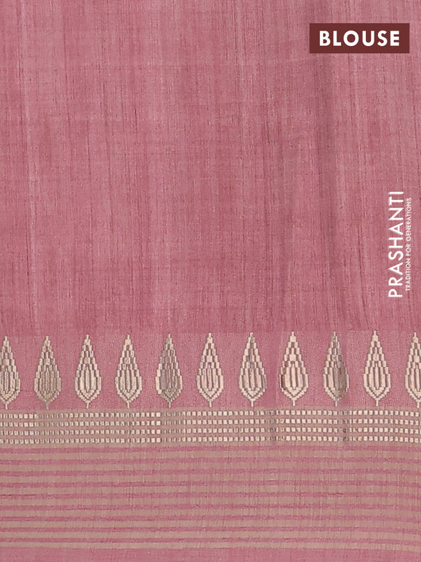 Semi tussar saree maroon and mauve pink with allover kalamkari prints and zari woven border