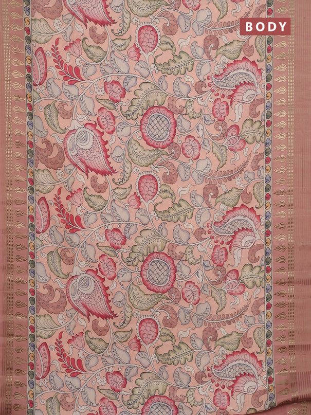 Semi tussar saree mild peach with allover kalamkari prints and zari woven border