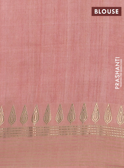 Semi tussar saree mild peach with allover kalamkari prints and zari woven border