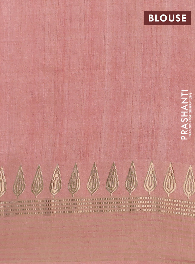 Semi tussar saree mild peach with allover kalamkari prints and zari woven border