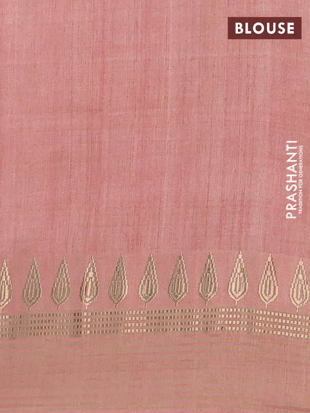 Semi tussar saree mild peach with allover kalamkari prints and zari woven border