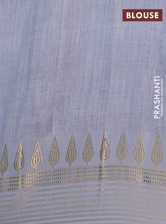 Semi tussar saree pastel grey with allover kalamkari prints and zari woven border