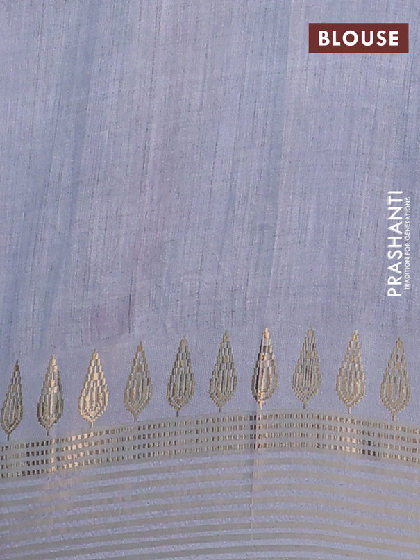 Semi tussar saree pastel grey with allover kalamkari prints and zari woven border