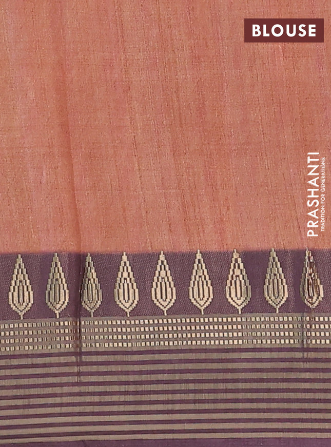 Semi tussar saree rust shade and deep wine with allover kalamkari prints and zari woven border