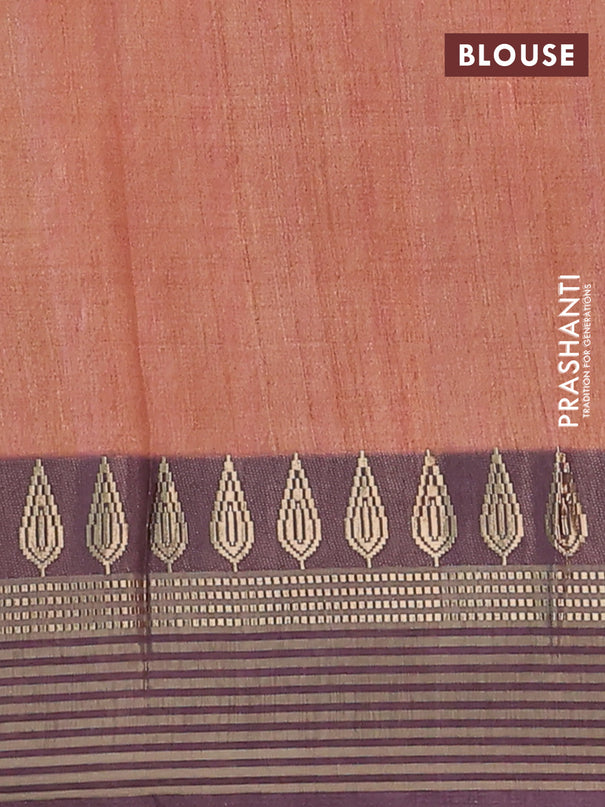 Semi tussar saree rust shade and deep wine with allover kalamkari prints and zari woven border