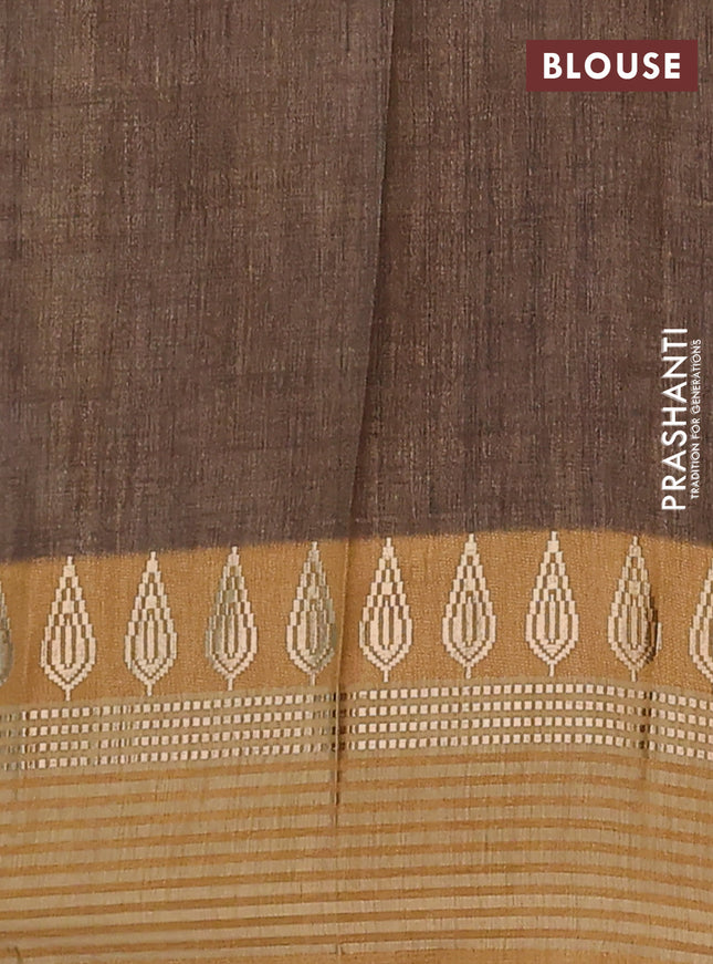 Semi tussar saree deep maroon and dark mustard with allover kalamkari prints and zari woven border