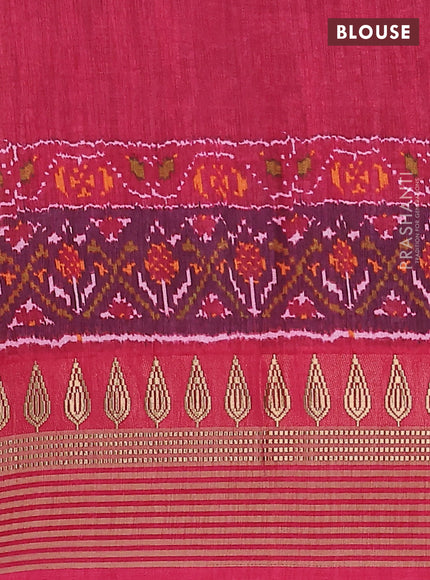 Semi tussar saree mustard yellow and pink with allover ikat prints and zari woven border