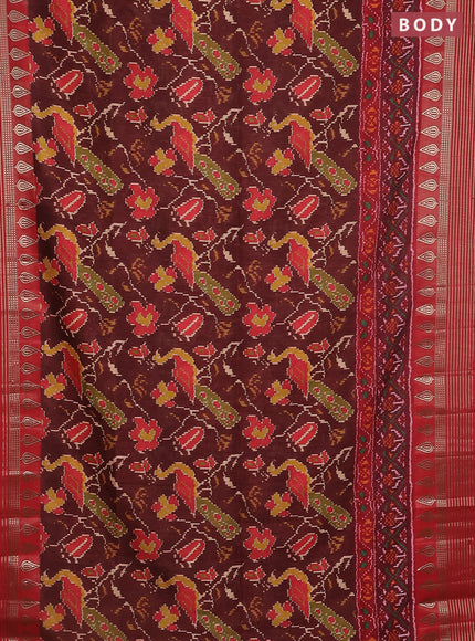 Semi tussar saree deep maroon and red with allover ikat prints and zari woven border